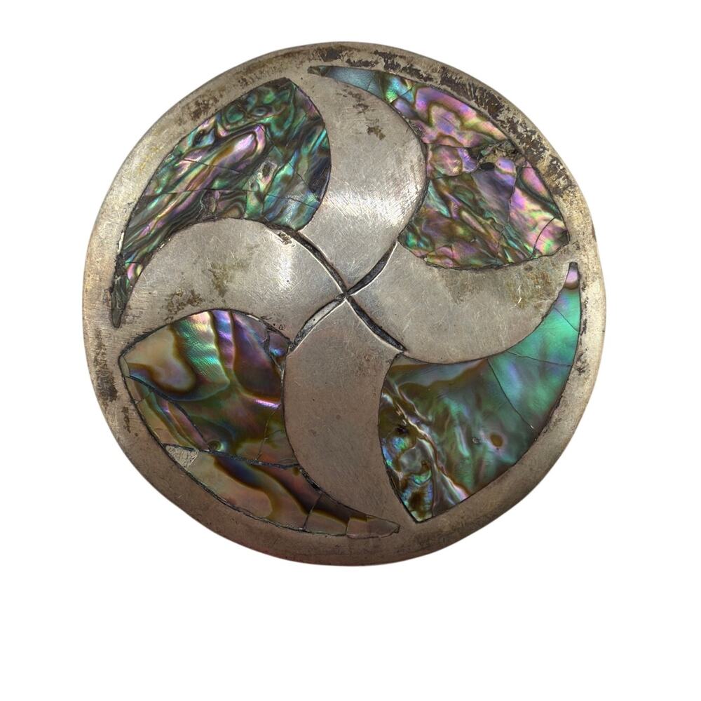 Vintage Circular Sterling Silver Abalone Shell Pin